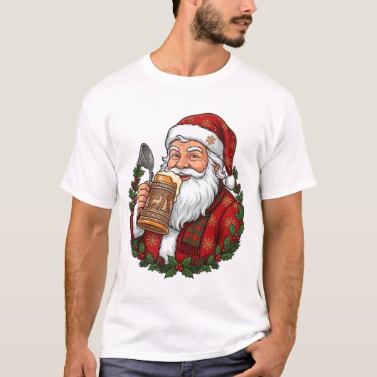 Kerstman met bierglas t-shirt (Voorkant)