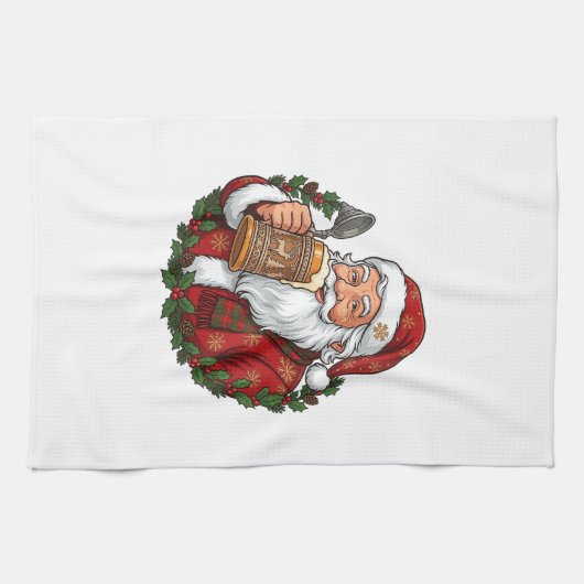 Kerstman met bierglas theedoek (Horizontaal)
