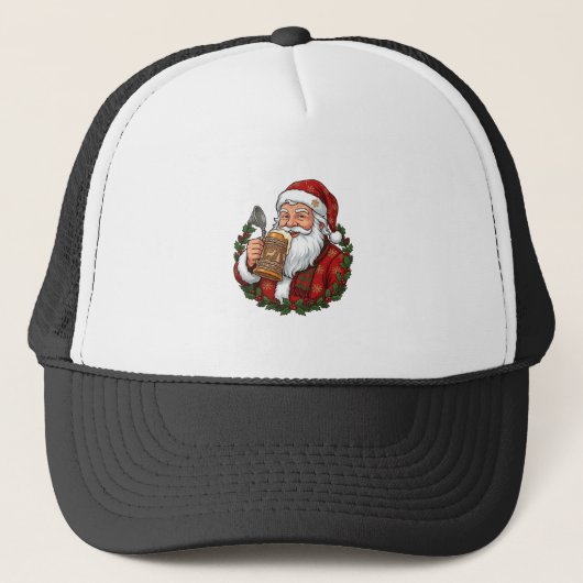 Kerstman met bierglas trucker pet (Voorkant)
