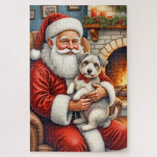 Kerstman met Biewer Terrier Kerst Kunst Legpuzzel (Verticaal)