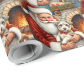 Kerstman met Biewer Terrier Kerstkunst Cadeaupapier (Rol Hoek)