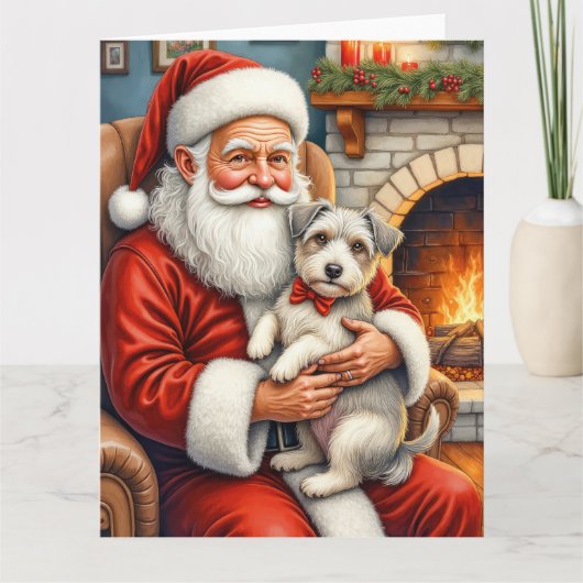 Kerstman met Biewer Terrier Kerstkunst Kaart (Voorkant)