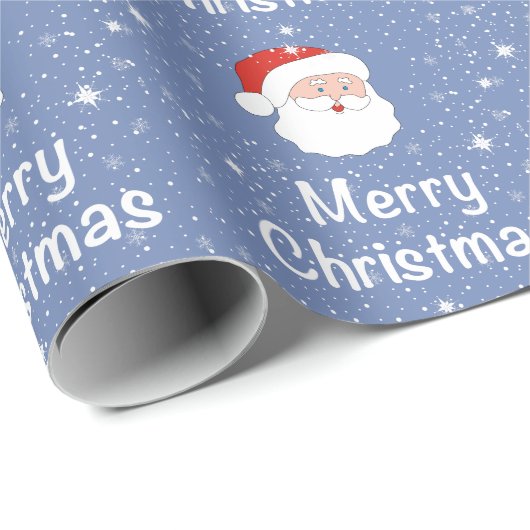 Kerstman met blauwe achtergrond en sneeuwvlokken cadeaupapier (Rol Hoek)