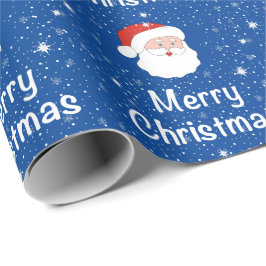 Kerstman met blauwe achtergrond en sneeuwvlokken cadeaupapier