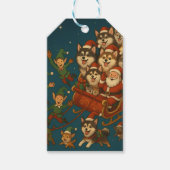 Kerstman met blije honden en elfen! cadeaulabel (Voorkant)