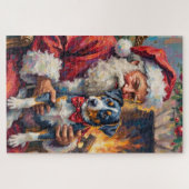 Kerstman met Blue Heeler Kerst Kunst Legpuzzel (Horizontaal)