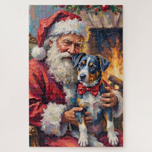 Kerstman met Blue Heeler Kerst Kunst Legpuzzel (Verticaal)