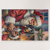 Kerstman met Bluetick Coonhound Kerst  Legpuzzel (Horizontaal)