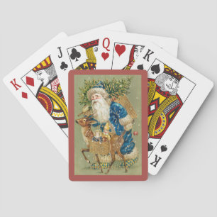  kerstman met bomen, rendierlijk kerstfeest pokerkaarten