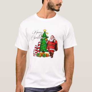 Kerstman met boom t-shirt