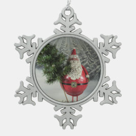 Kerstman met boom tin sneeuwvlok ornament