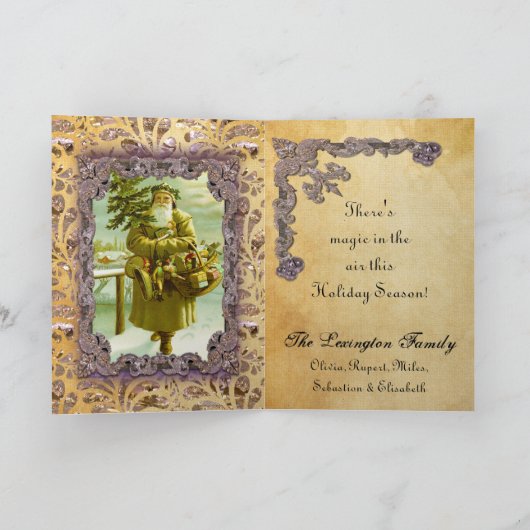 Kerstman met boompje en speelgoed Victoriaans Feestdagen Kaart (Binnen)