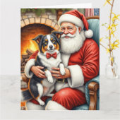 Kerstman met Border Collie Kerst Kunst Kaart (Gele Bloem)
