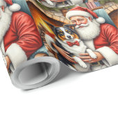 Kerstman met Border Collie Kerstkunst Cadeaupapier (Rol Hoek)