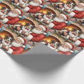 Kerstman met Border Collie Kerstkunst Cadeaupapier (Hoek)