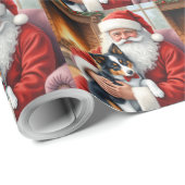 Kerstman met Border Collie Kerstkunst Cadeaupapier (Rol Hoek)