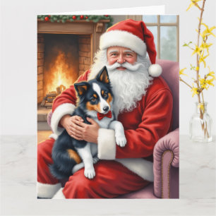 Kerstman met Border Collie Kerstkunst Kaart