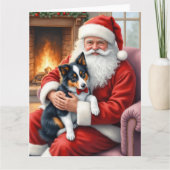 Kerstman met Border Collie Kerstkunst Kaart (Voorkant)