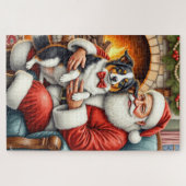 Kerstman met Border Collie Kerstkunst Legpuzzel (Horizontaal)