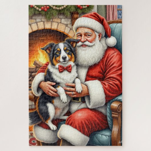 Kerstman met Border Collie Kerstkunst Legpuzzel (Verticaal)