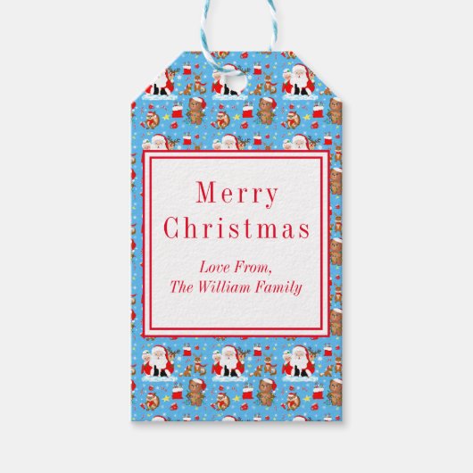 Kerstman met bosdieren cadeaulabel (Voorkant)