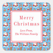 Kerstman met bosdieren vierkante sticker (Voorkant)