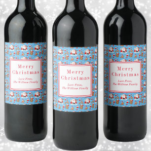 Kerstman met bosdieren wijn etiket