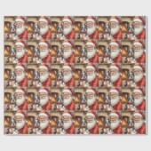 Kerstman met Boston Terrier Kerst Kunst Cadeaupapier (Vlak)