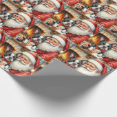 Kerstman met Boston Terrier Kerst Kunst Cadeaupapier (Hoek)