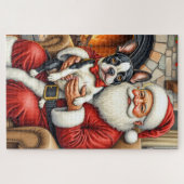 Kerstman met Boston Terrier Kerst Kunst Legpuzzel (Horizontaal)