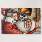 Kerstman met Boston Terrier Kerst Kunst Legpuzzel (Horizontaal)