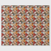 Kerstman met Bouvier des Flandres Kerstmis Cadeaupapier (Vlak)