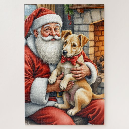 Kerstman met Bouvier des Flandres Kerstmis Legpuzzel (Verticaal)