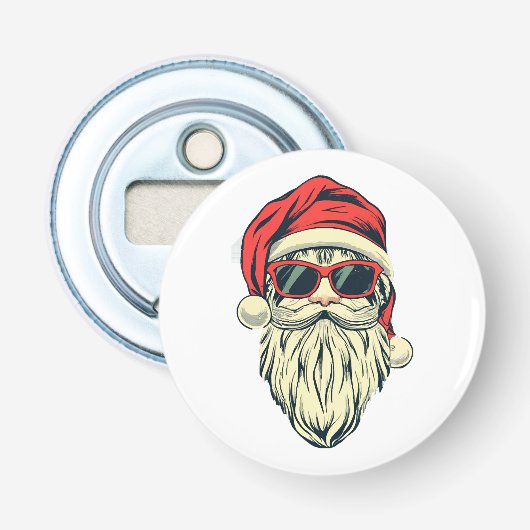 kerstman met bril button flesopener (Voorkant)