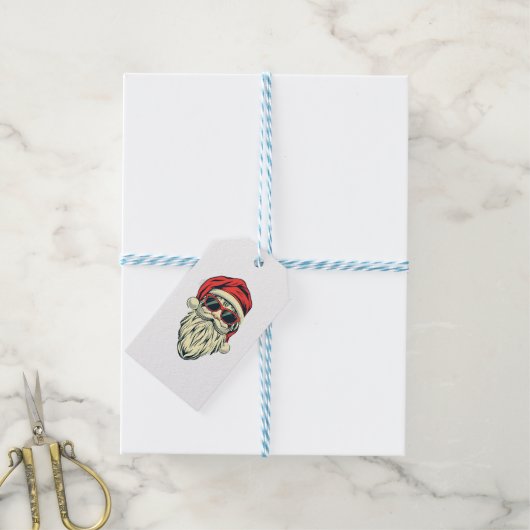 kerstman met bril cadeaulabel (Met Touw)
