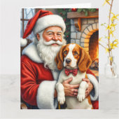 Kerstman met Brittany Spaniel Kerst Kunst Kaart (Gele Bloem)