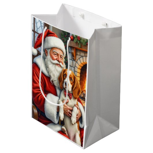 Kerstman met Brittany Spaniel Kerst Kunst Medium Cadeauzakje (Voorkant Gekanteld)