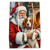 Kerstman met Brittany Spaniel Kerst Kunst Medium Cadeauzakje (Achterkant)