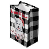 kerstman met buffet met middelmatige cadeautas (Voorkant Gekanteld)