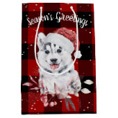 kerstman met buffet met middelmatige cadeautas (Voorkant)