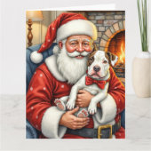Kerstman met Bull Terrier Kerstkunst Kaart (Voorkant)