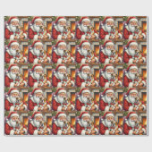 Kerstman met Bulldog Kerst Kunst Cadeaupapier (Vlak)