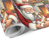 Kerstman met Bulldog Kerst Kunst Cadeaupapier (Rol Hoek)
