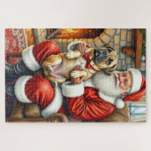 Kerstman met Bullmastiff Kerst Kunst Legpuzzel (Horizontaal)