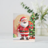 Kerstman met cadeau briefkaart (Staand voorkant)