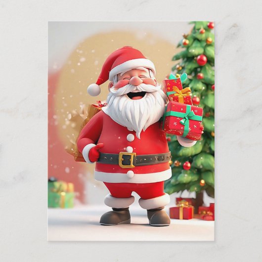 Kerstman met cadeau briefkaart (Voorkant)