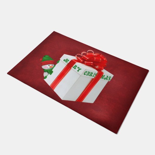 kerstman met cadeau deurmat (Schuin)