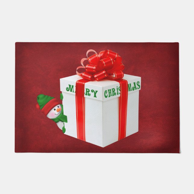 kerstman met cadeau deurmat (Voorkant)