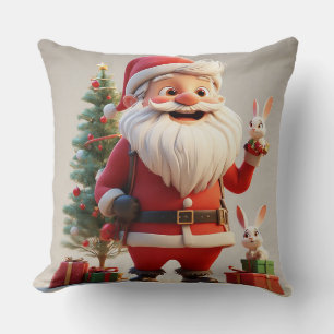 Kerstman met cadeau en konijnen kussen