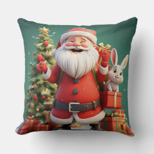 Kerstman met cadeau en konijnen kussen